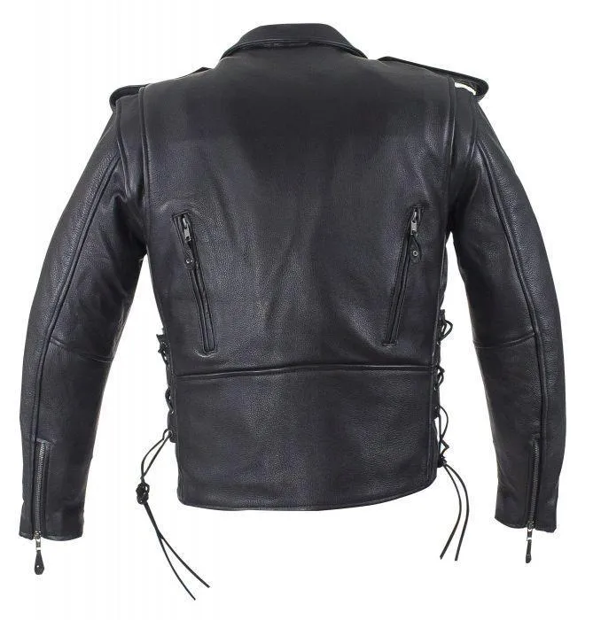 Mens Classic Police Style Motorcycle Jacket With Side Laces, MJ201-SS-DL