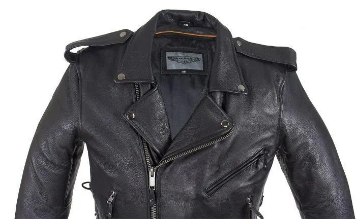 Mens Classic Police Style Motorcycle Jacket With Side Laces, MJ201-SS-DL