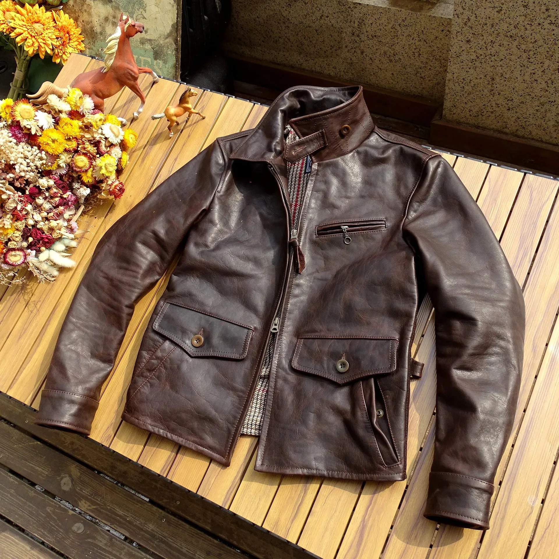 Men's Leather Jacket Sboy Style Horsehide Vintage Outwear