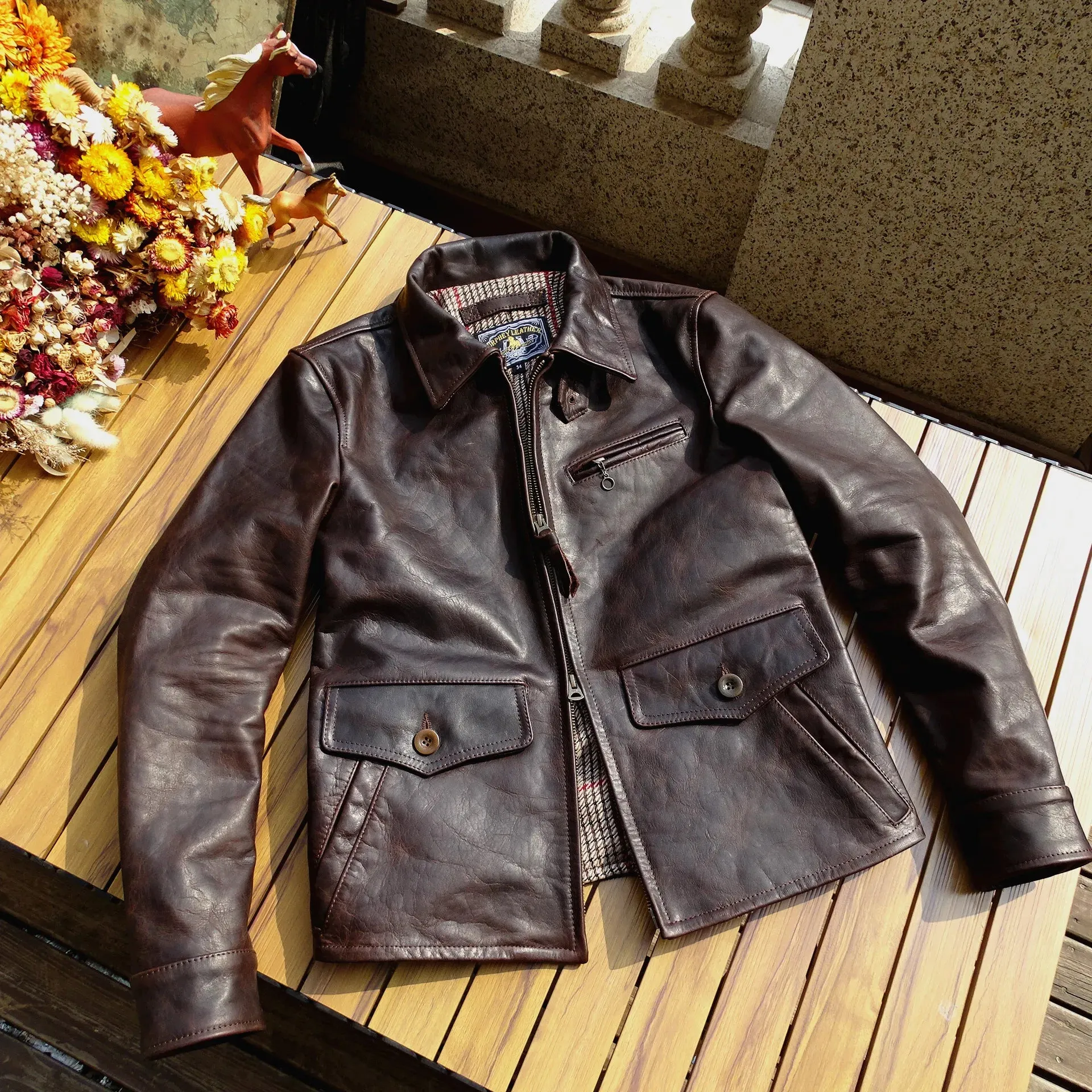 Men's Leather Jacket Sboy Style Horsehide Vintage Outwear