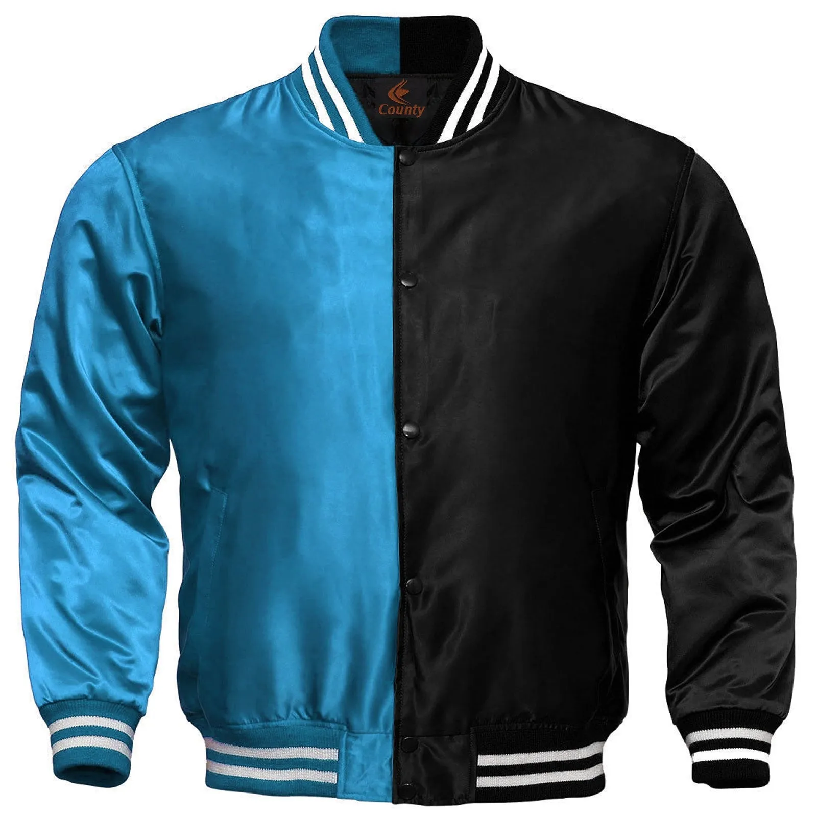 Mens Letterman Jacket Turquoise Black Satin Jacket Team Varsity Jackets