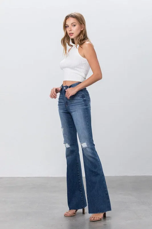 MID RISE DARK WASH FLARE JEANS