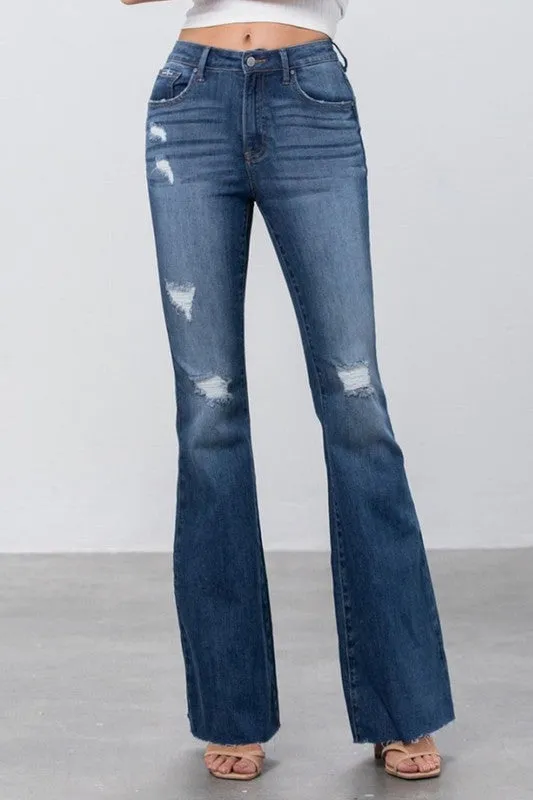 MID RISE DARK WASH FLARE JEANS