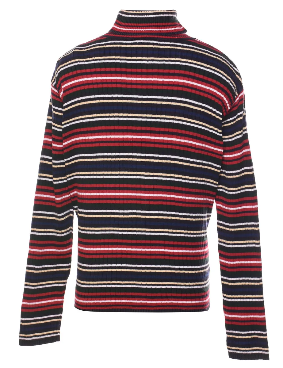 Multi-colour Striped Turtleneck Jumper - L