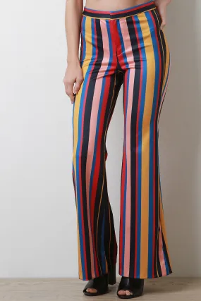 Multicolor Stripe Print High Rise Bell Bottom Pants