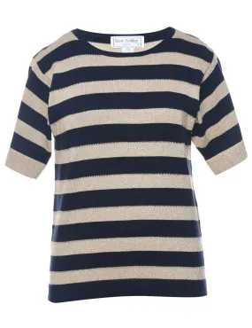 Navy & Gold Sparkly Short-Sleeve Jumper  - S