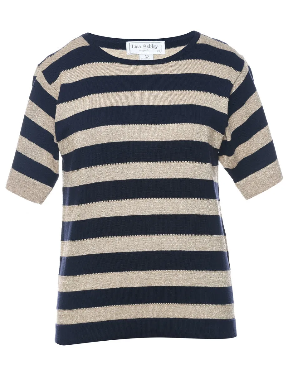 Navy & Gold Sparkly Short-Sleeve Jumper  - S