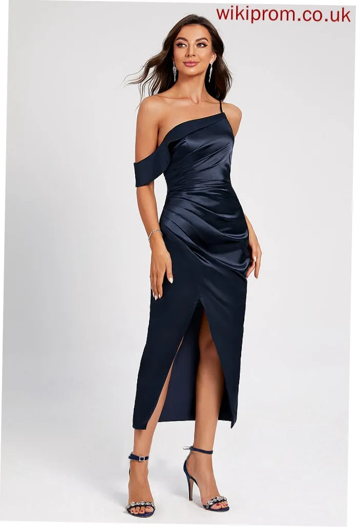 One-Shoulder Charmeuse Asymmetrical With Cocktail Pleated Madisyn Club Dresses Dress Bodycon