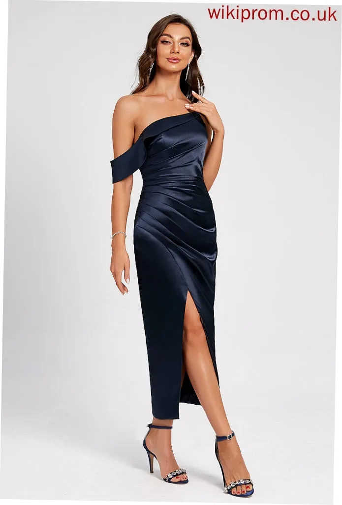 One-Shoulder Charmeuse Asymmetrical With Cocktail Pleated Madisyn Club Dresses Dress Bodycon