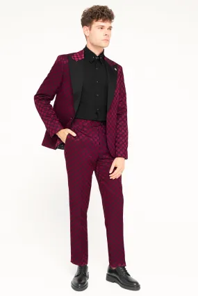 Papatya Slim Fit Burgundy Jacquard Suit