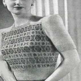 PDF - 1940's Fair Isle Knitting Pattern Women's Short Sleeve Square Neck Jumper - Bust 34"(86.4cm) - Instantly Print at Home