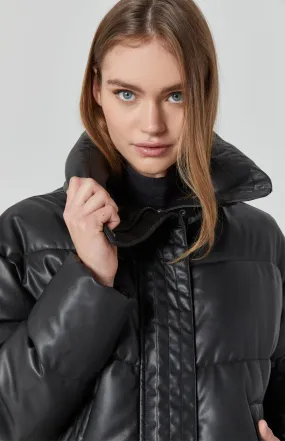 Peak Puffer II Jacket | Black Faux Leather