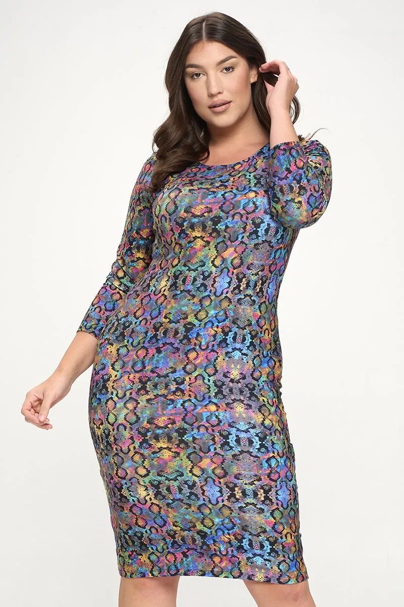 Plus Size Iridescent Snakeskin Bodycon Midi Dress