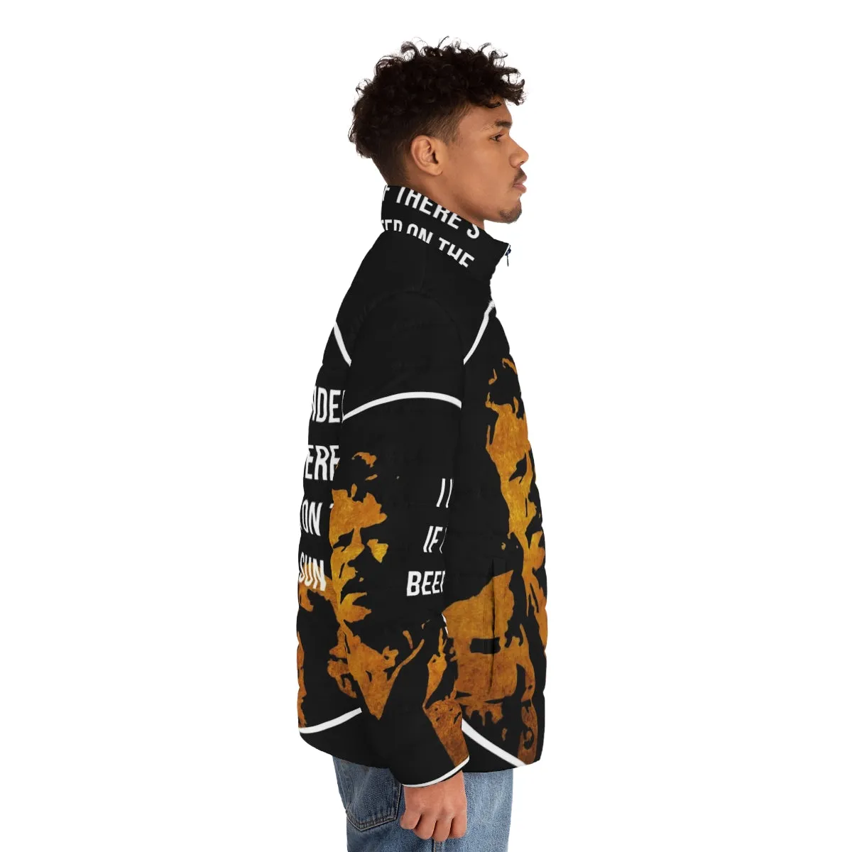 "Zap Rowsdower Beer Quote Puffer Jacket - A Cult Classic Meme Turned Apparel"