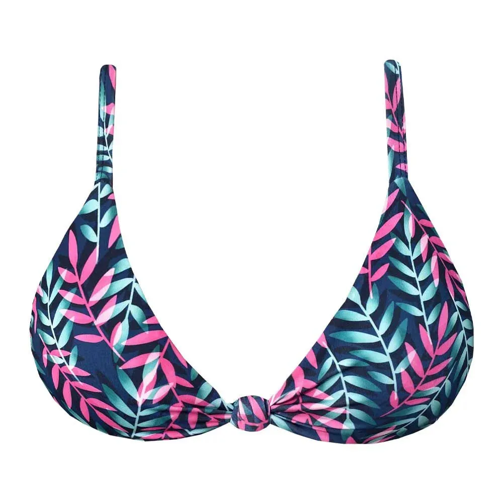 Royal Blue Neon Leaves Brazilian Fixed Knot Triangle Bikini Top