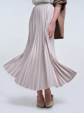 SATIN PLEATED SKIRT PLAIN DUSTY IVORY