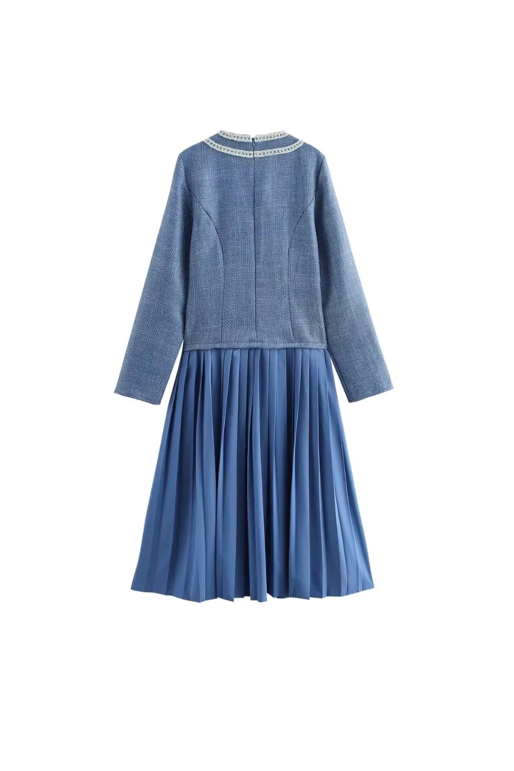 'Savannah' Pleated Round-Neck Long-Sleeve Woolen Dress