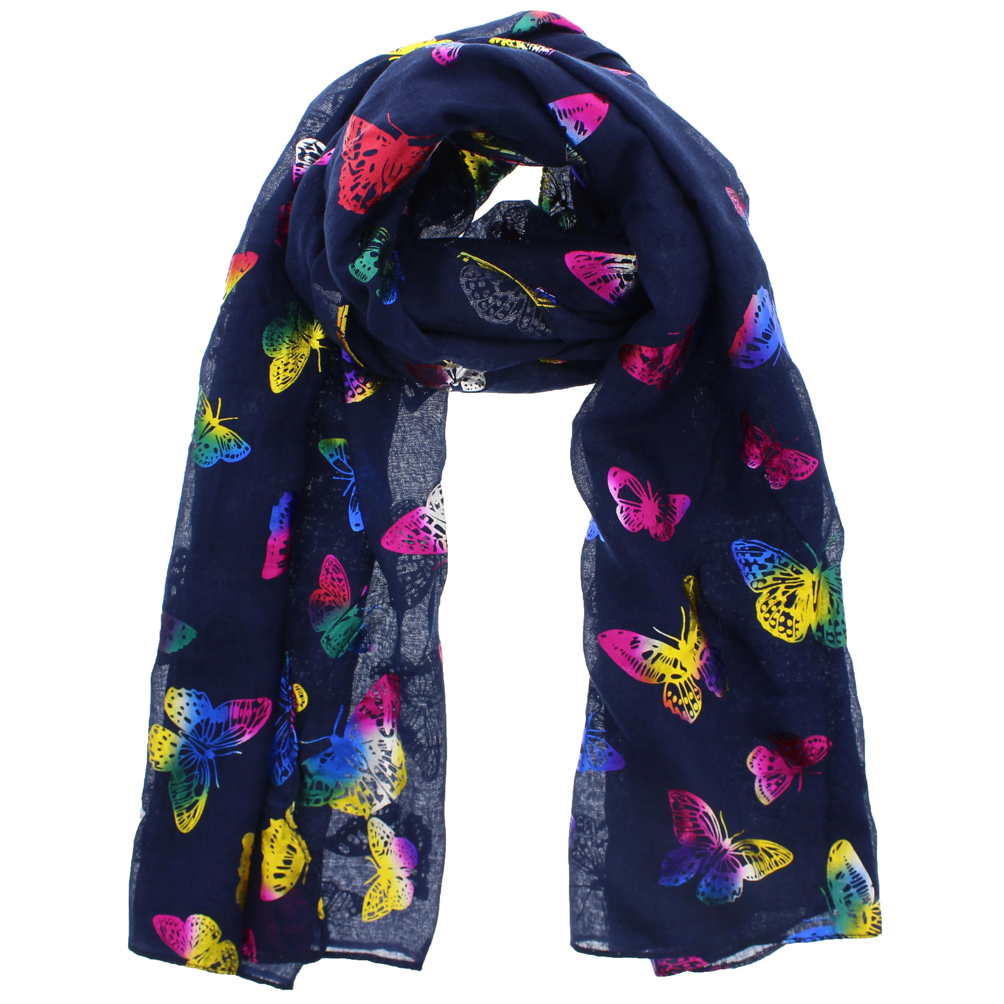 Scarf with Large Rainbow Foil Butterflies