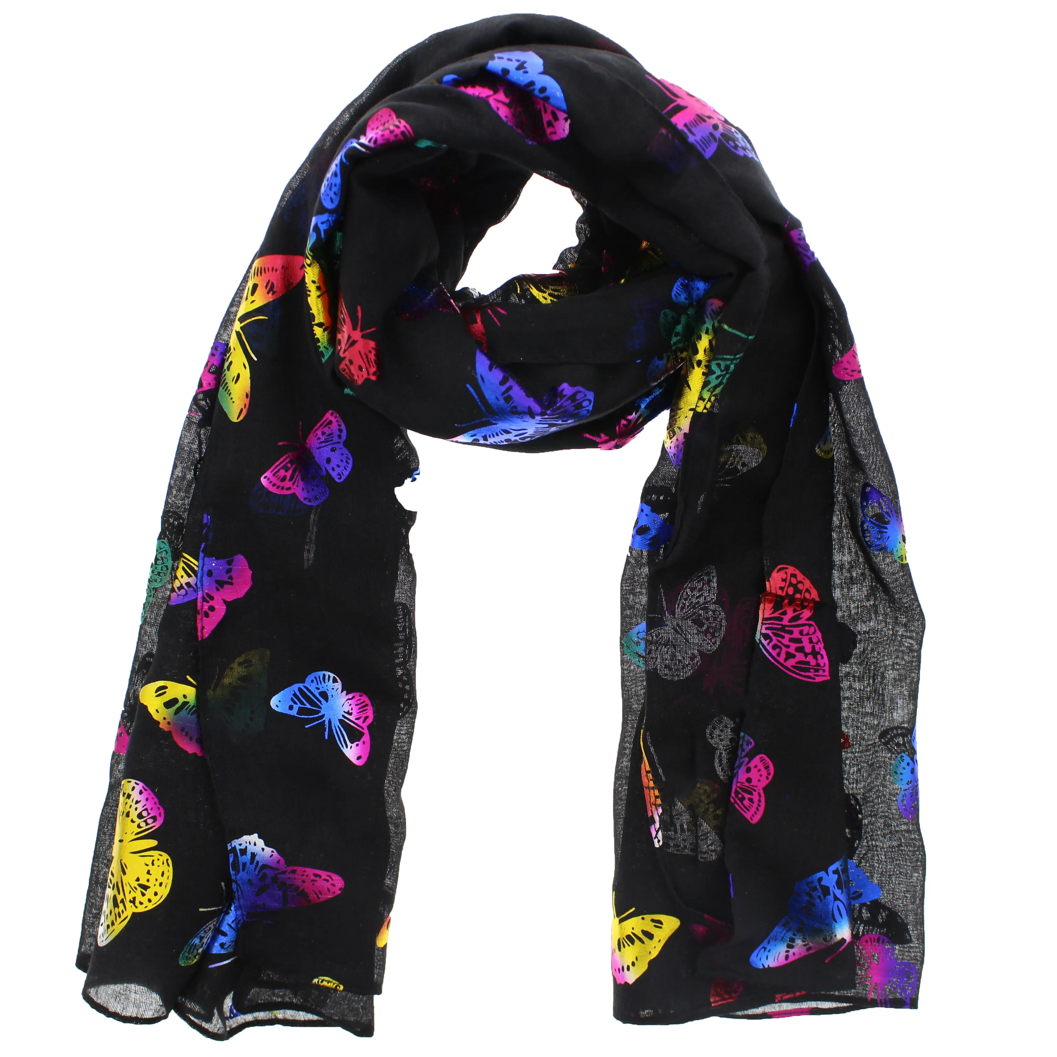 Scarf with Large Rainbow Foil Butterflies