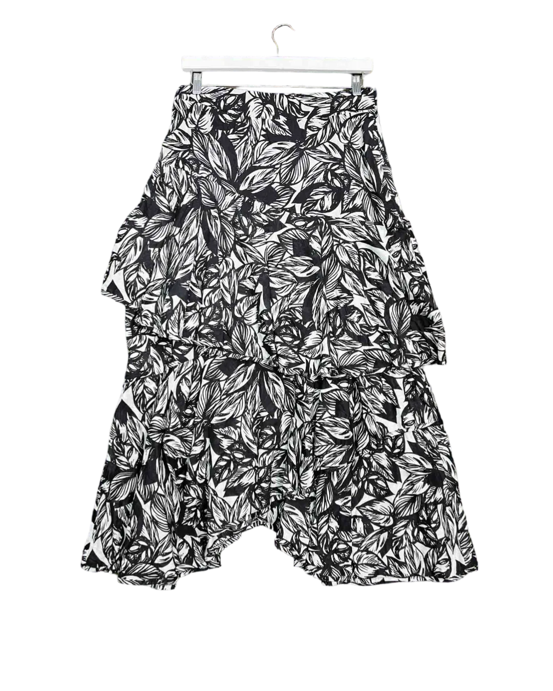 Size 3 (12) | Morrison Black and White Floral Linen Blend Tiered Maxi Skirt