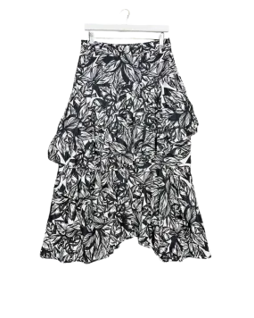 Size 3 (12) | Morrison Black and White Floral Linen Blend Tiered Maxi Skirt