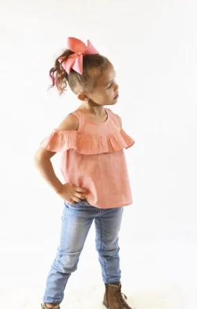 Solid Coral Color Ruffle Top