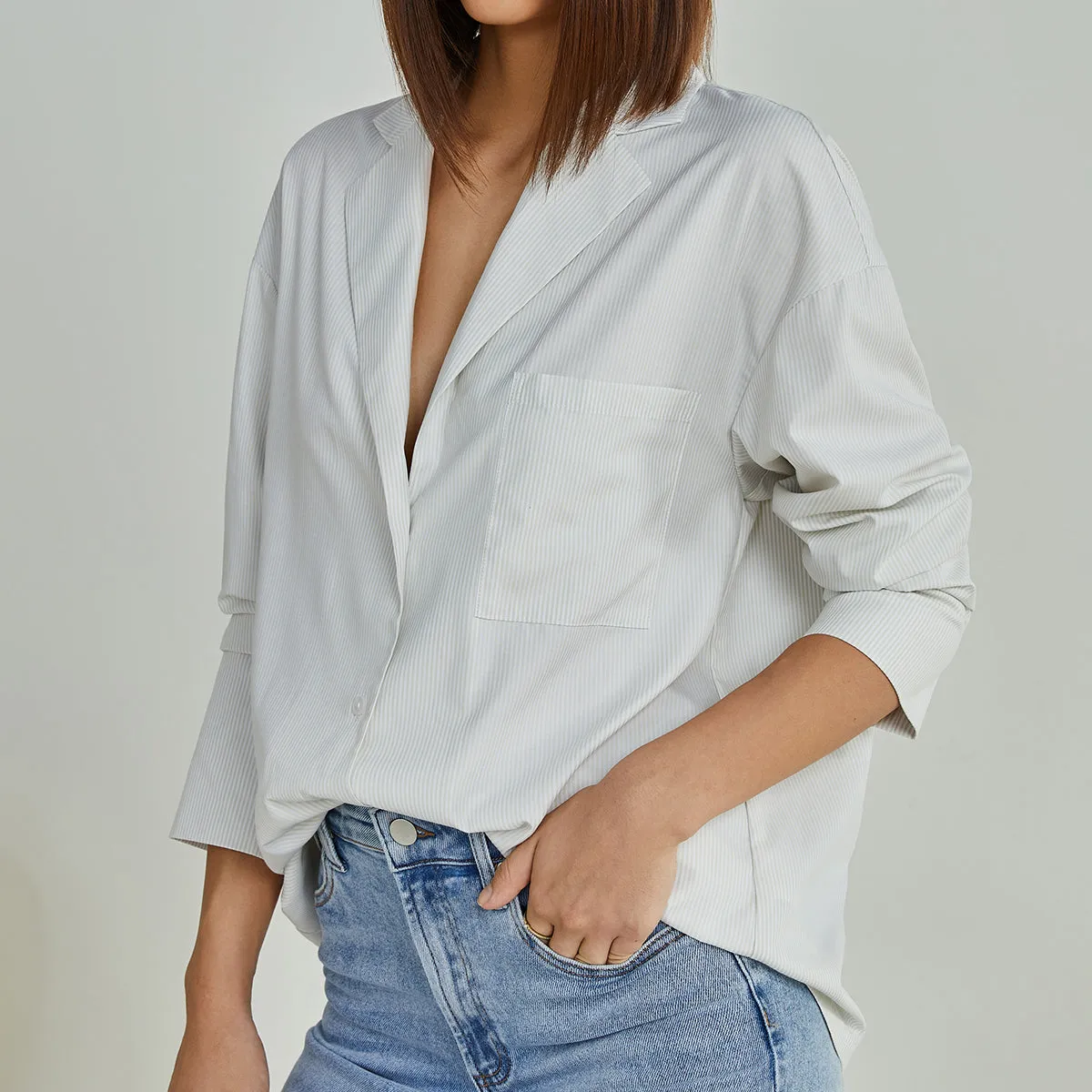 Striped Button Front V Neck Shirt