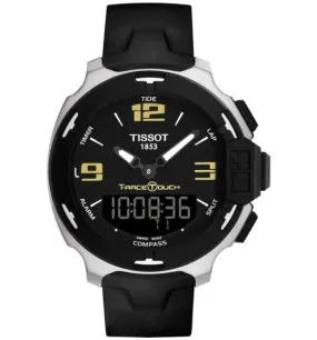 TISSOT T-RACE TOUCH MEN'S QUARTZ BLACK DIAL WATCH WITH BLACK RUBBER STRAP