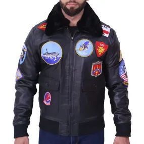 Top Gun Maverick Fur Collar Black Bomber Jacket