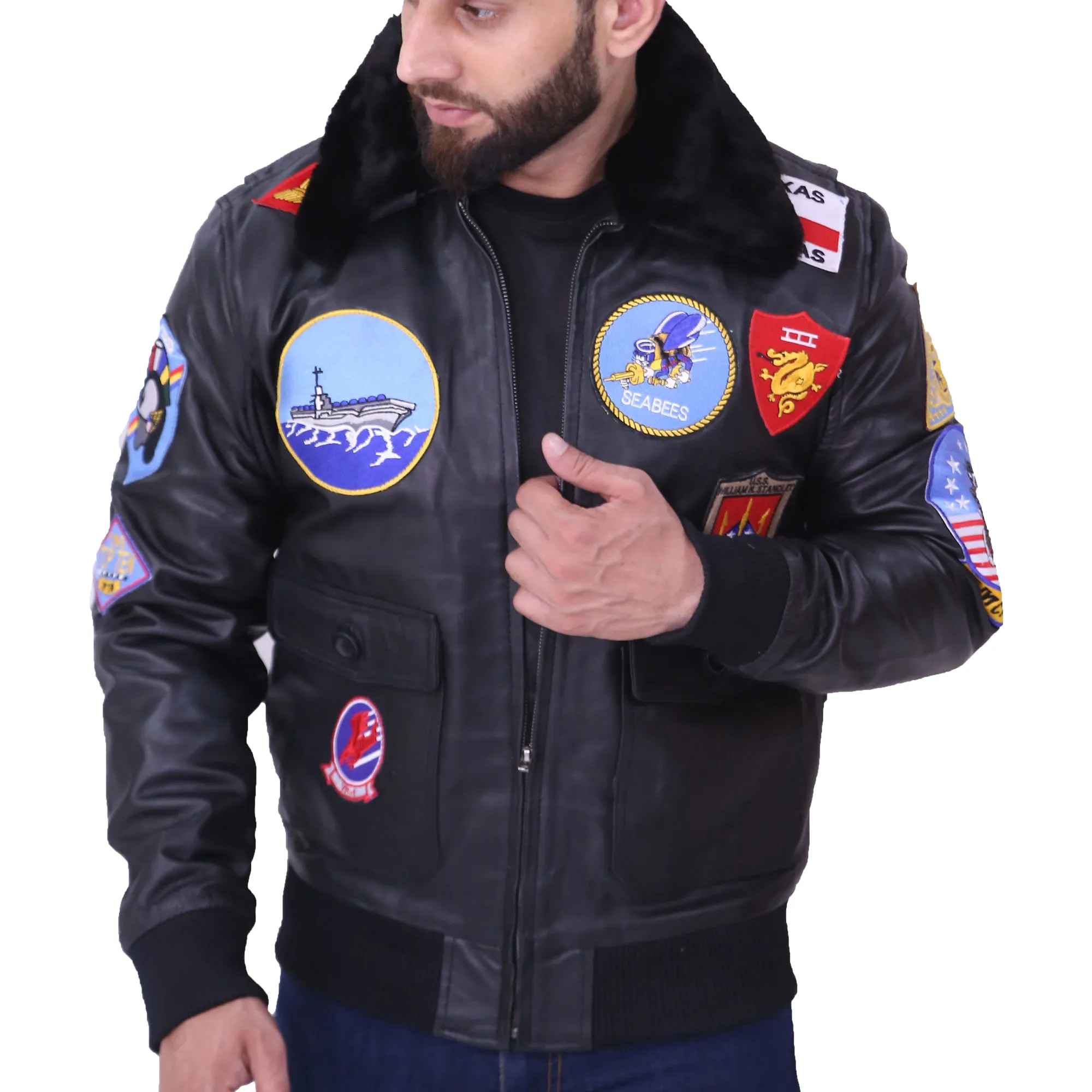 Top Gun Maverick Fur Collar Black Bomber Jacket