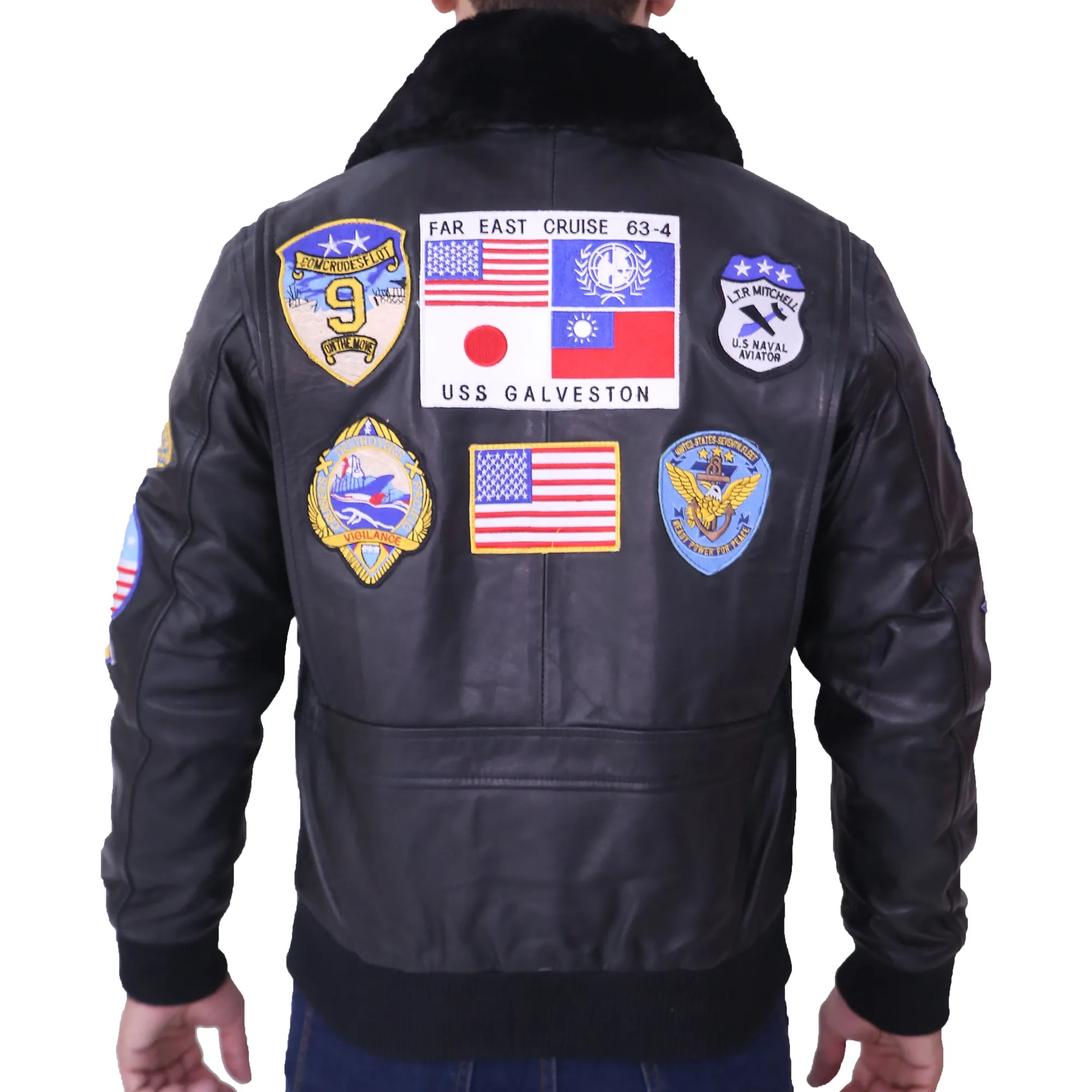 Top Gun Maverick Fur Collar Black Bomber Jacket