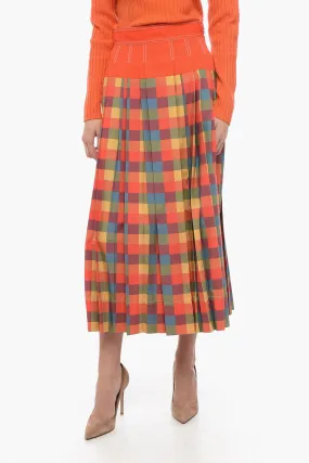 Tory Burch Popeline Check Motif Skirt with Plitted Detail