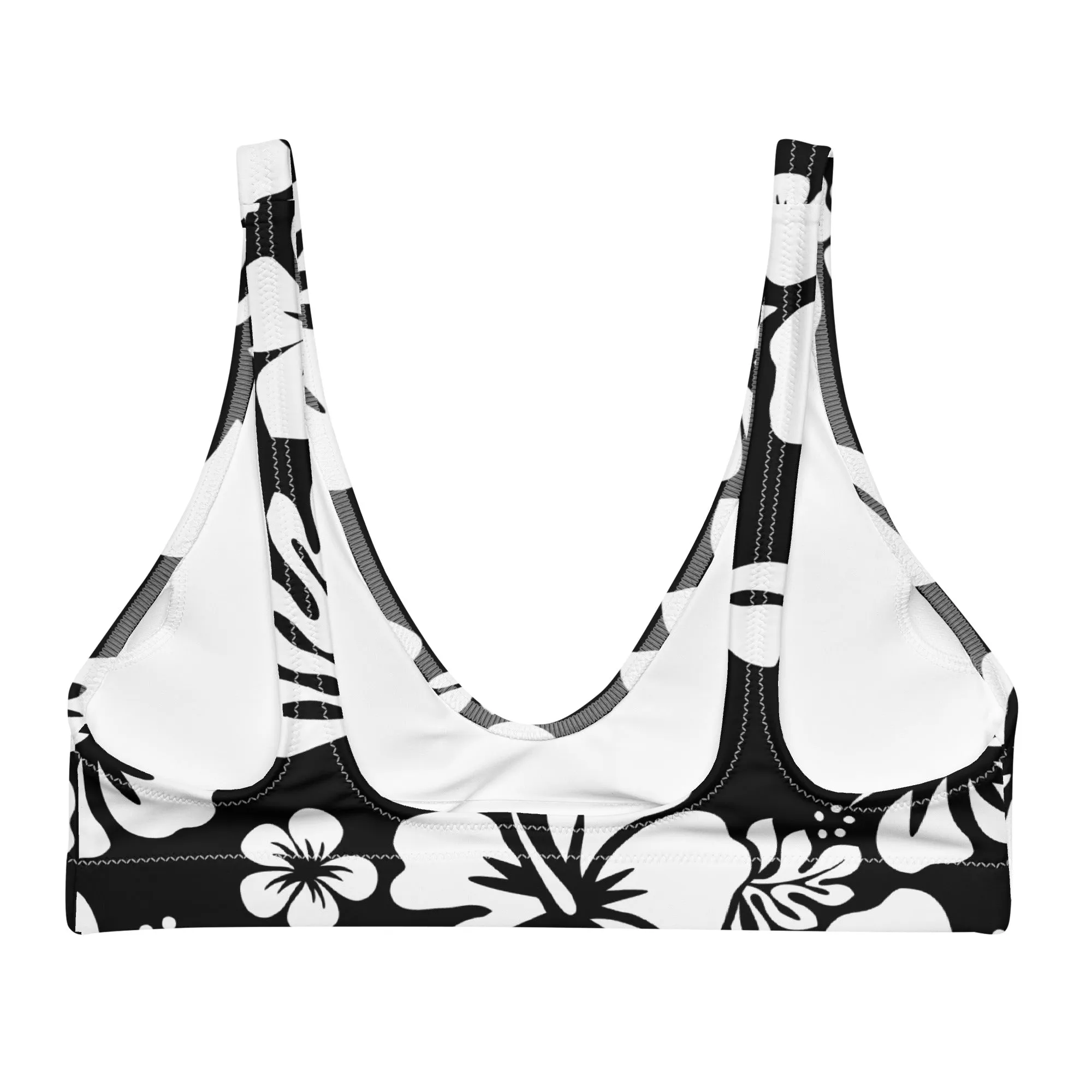 White Hawaiian Hibiscus Flowers on Black Halter Bikini Top