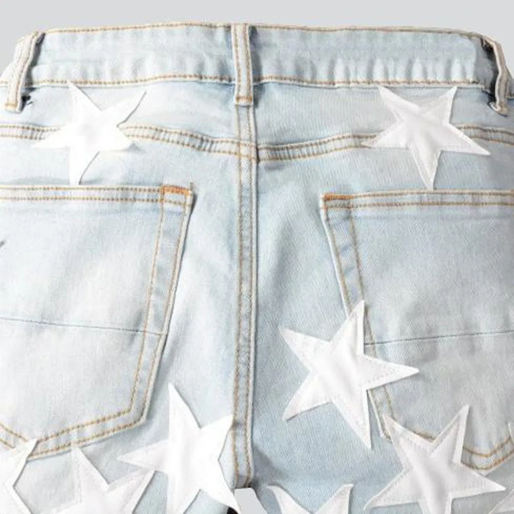 White stars embroidery men's jeans