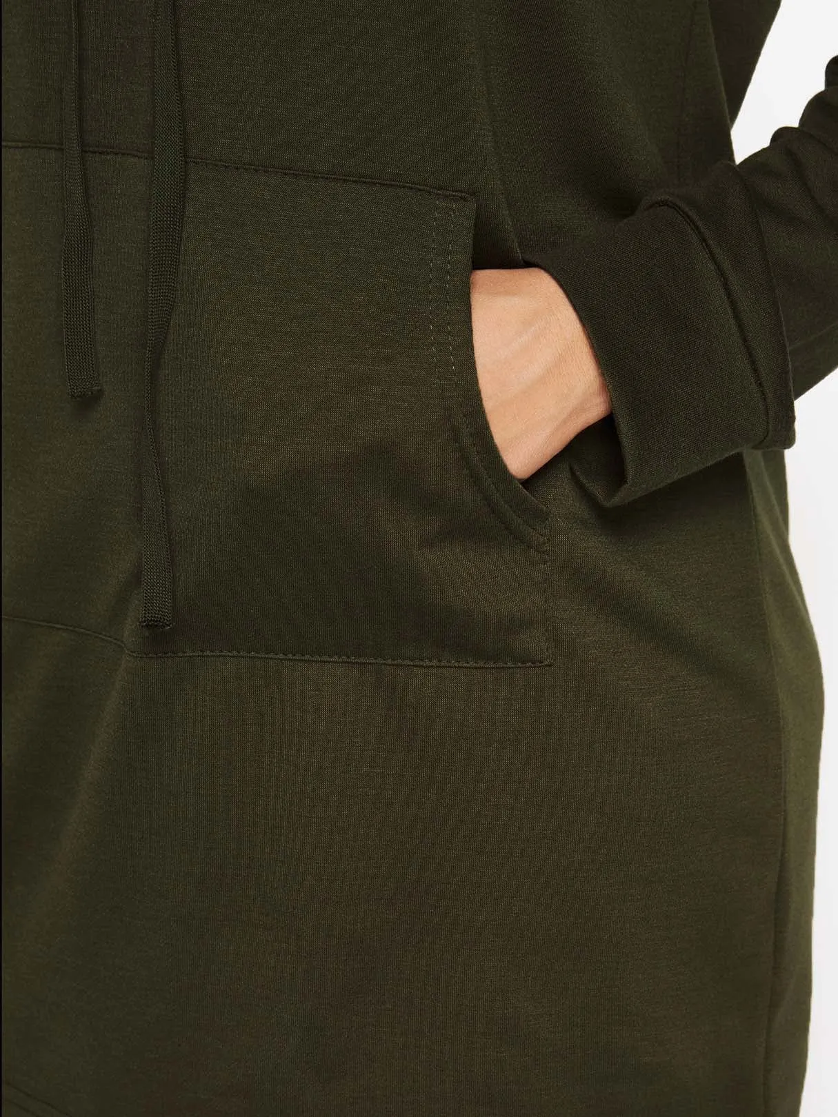 Wholesale Army Green Pullover Long Sleeve Plain Side Pockets Hooded Shirt Dress