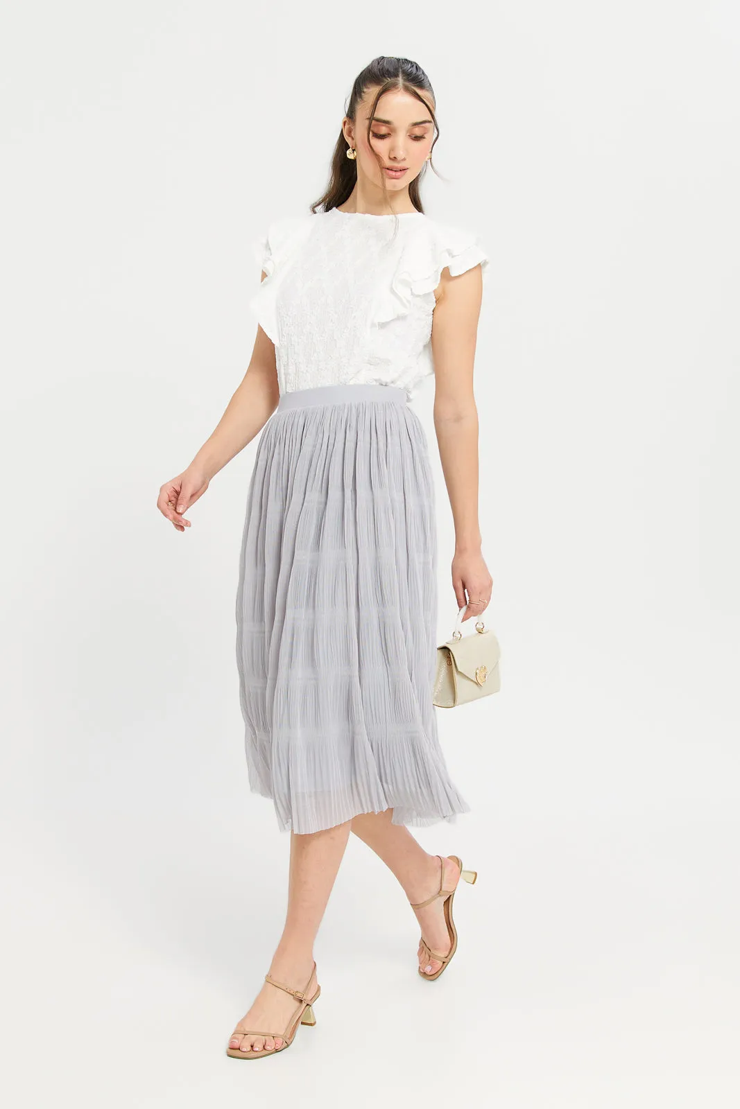 Women Grey Pleated Skirt