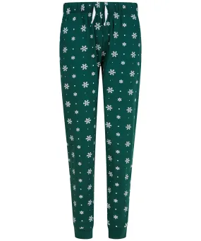 Womens cuffed lounge pants | Bottle/White Snowflakes