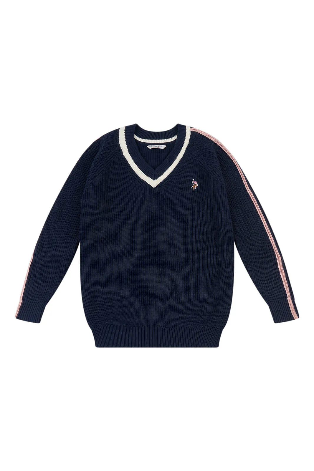 Womens Knitted Cricket Jumper in Navy Blue