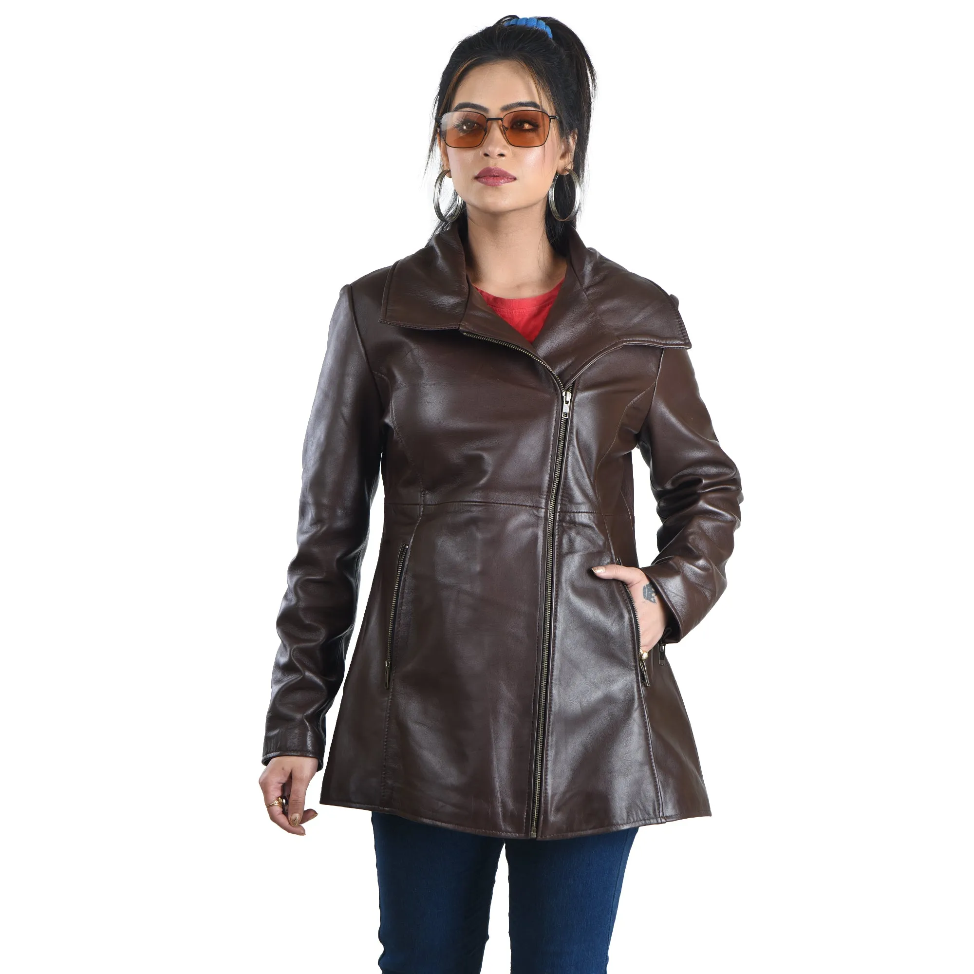 WOMENS LEATHER JACKET 41014 (BROWN)