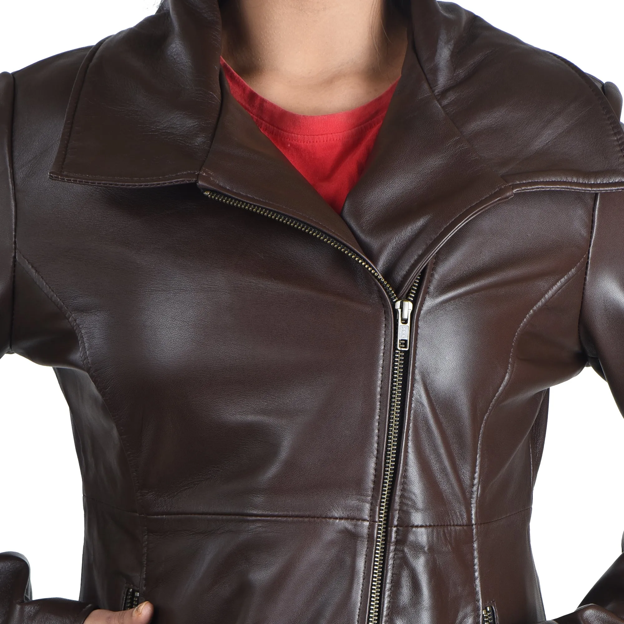 WOMENS LEATHER JACKET 41014 (BROWN)