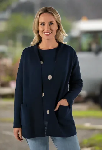 Wool Blend Edge To Edge Knit Cardigan - Navy