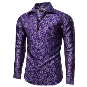 YourTies Dark Lavender Purple Men's Long Sleeve Shirt Men's Floral Top