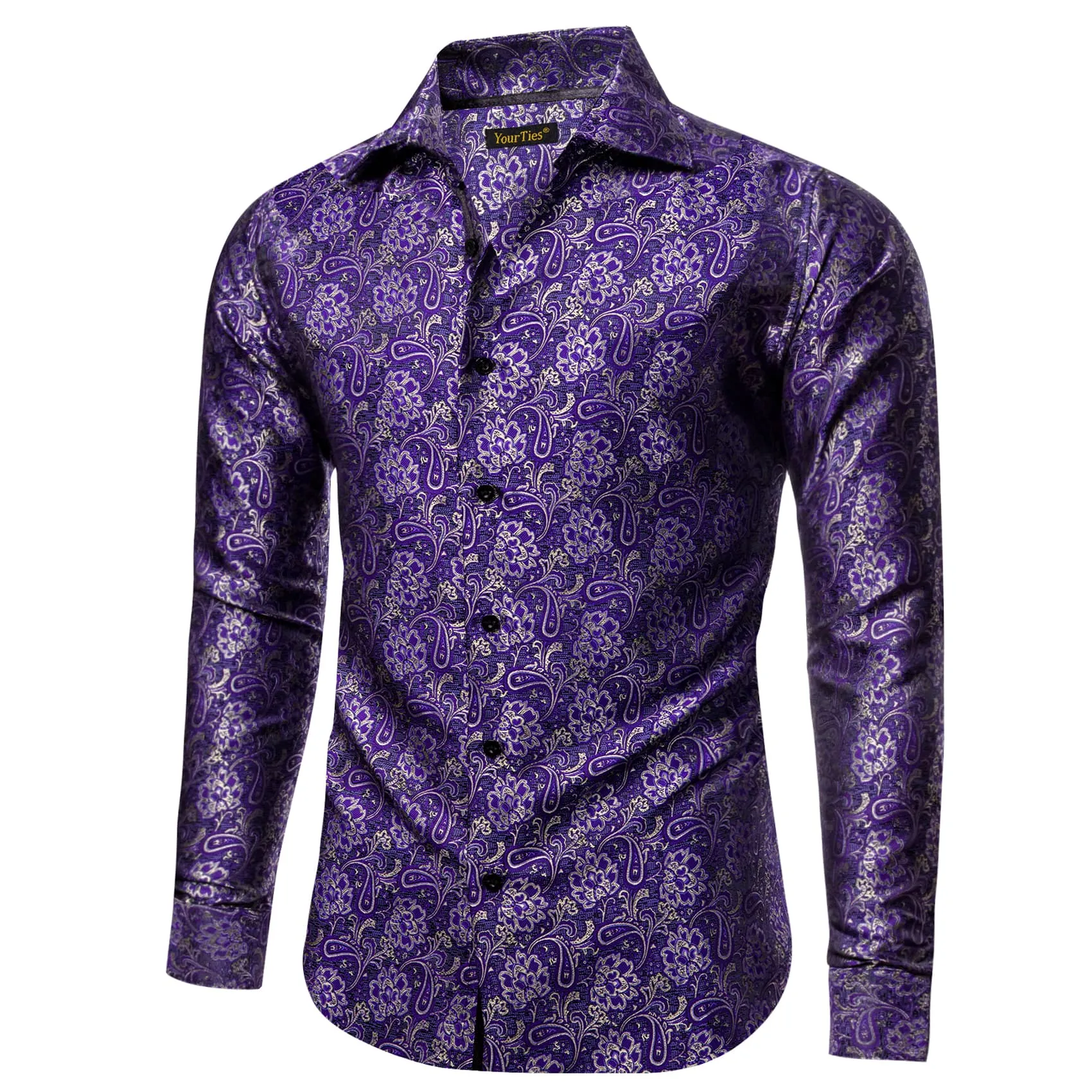 YourTies Dark Lavender Purple Men's Long Sleeve Shirt Men's Floral Top