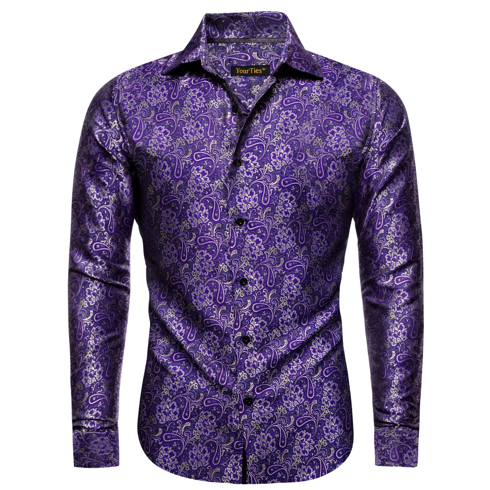 YourTies Dark Lavender Purple Men's Long Sleeve Shirt Men's Floral Top